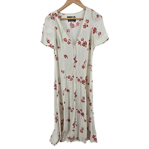 Reformation Dresses & Skirts - Reformation Dress Womens 6 White Floral Lacey Midi Button Front Short Sleeve